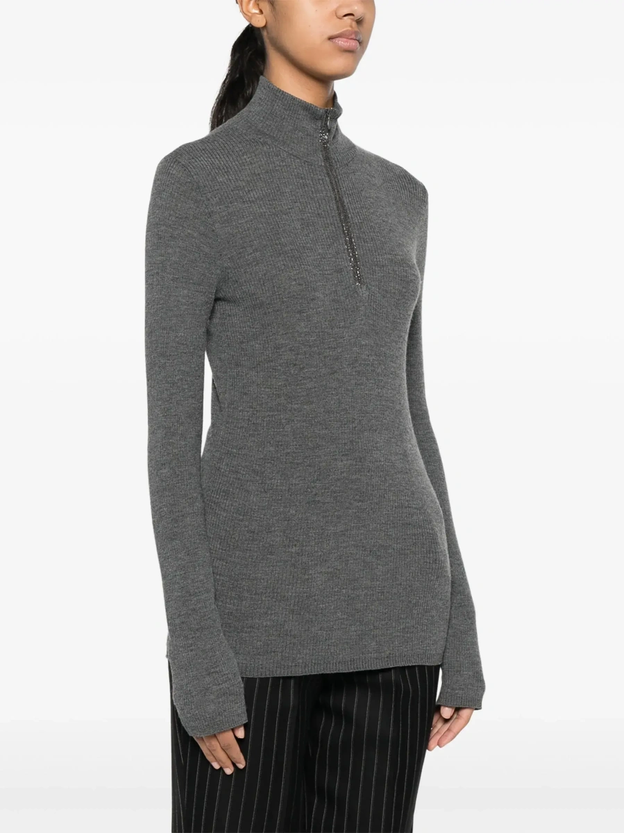 Pulover Brunello Cucinelli gri din lana si casmir - Img 5