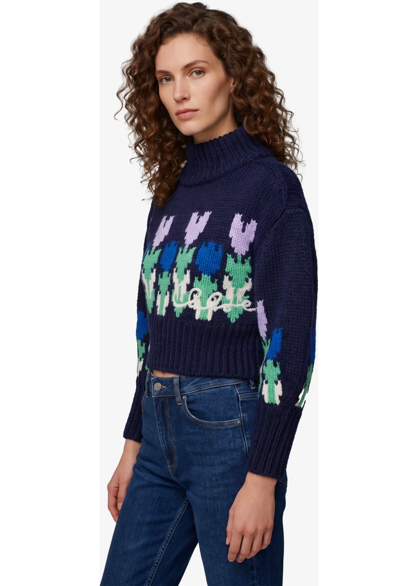 Pulover Cropped Wool Knit Sweater With Logo And Turtleneck - Img 2