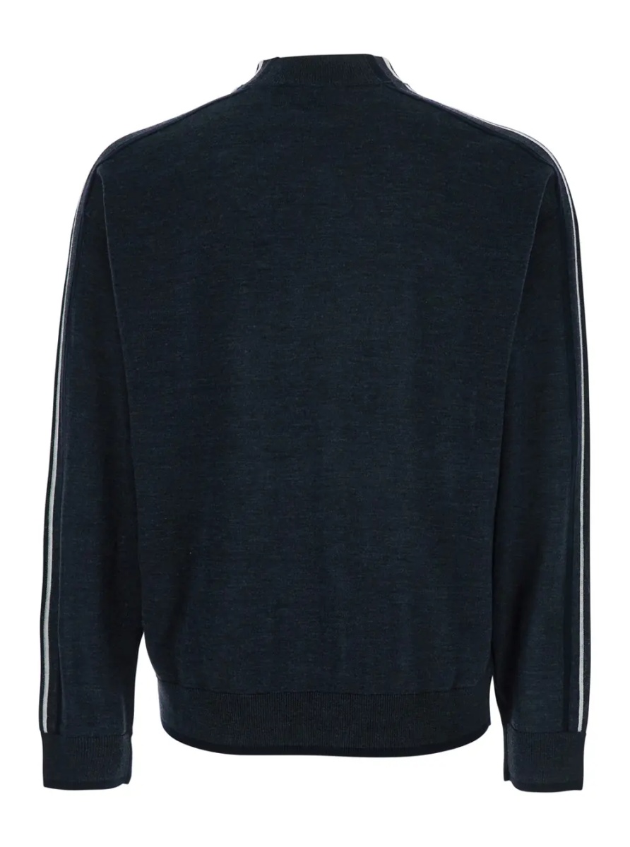 Pulover Dark Grey Crewneck Sweater with Stripe Detail on the Sleeve in Wool Man - Img 2
