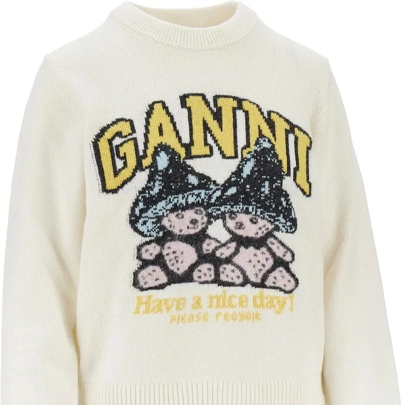 Pulover Ganni alb din lana 'Mushroom Teddy' - Img 2
