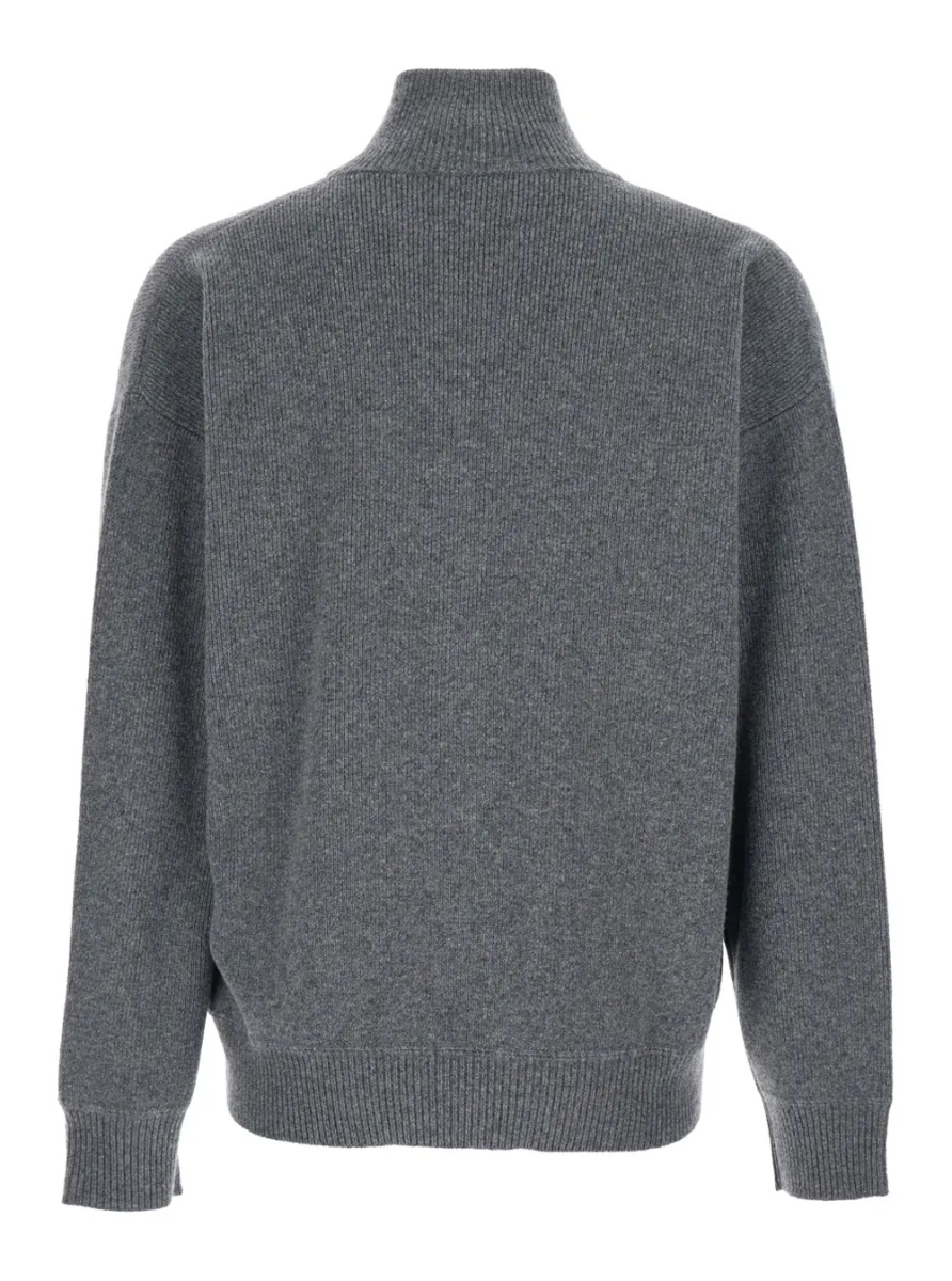 Pulover Grey Sweatshirt with Dropped Shoulders and Front Zip Closure in Wool Man - Img 2