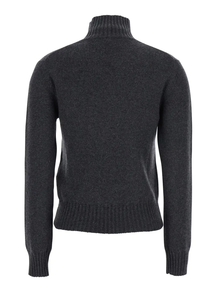 Pulover Grey Turtleneck Sweater with Ribbed Trims in Cashmere Woman - Img 2