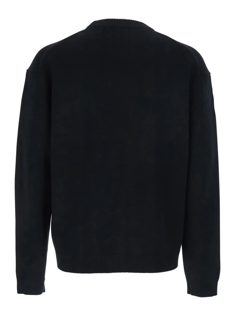 Pulover MAISON KITSUNÉ Black Crewneck Sweater with Dropped Shoulders and Logo Embroidery on the Front in Wool Man - Img 2