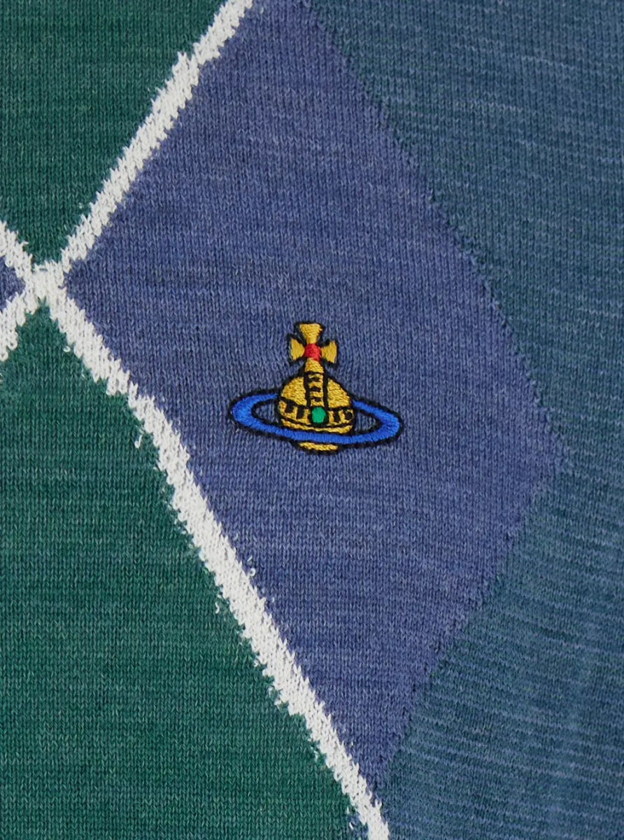 Pulover multicolor Crewneck sweater with Argyle motif logo on the front in wool for men - Img 3