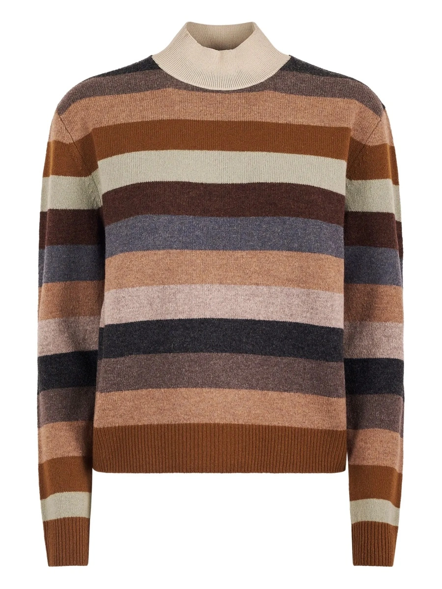 Pulover Multicolor Sweater with Striped Design and Back Logo Patch in Wool Woman - Img 5