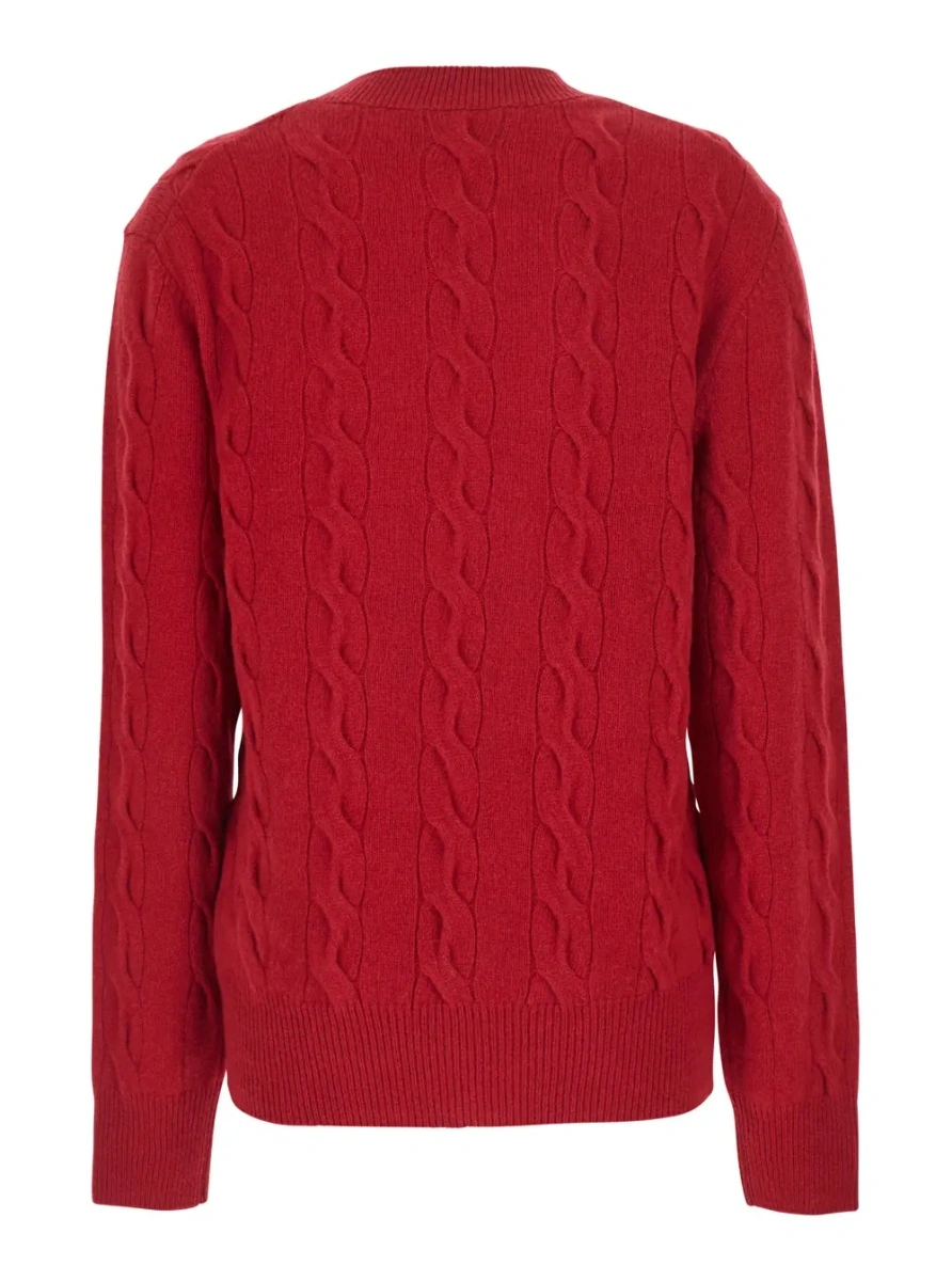 Pulover Red Crew-neck sweater with cable-knit and tone-on-tone ADC embroidery on the front in wool for women - Img 2