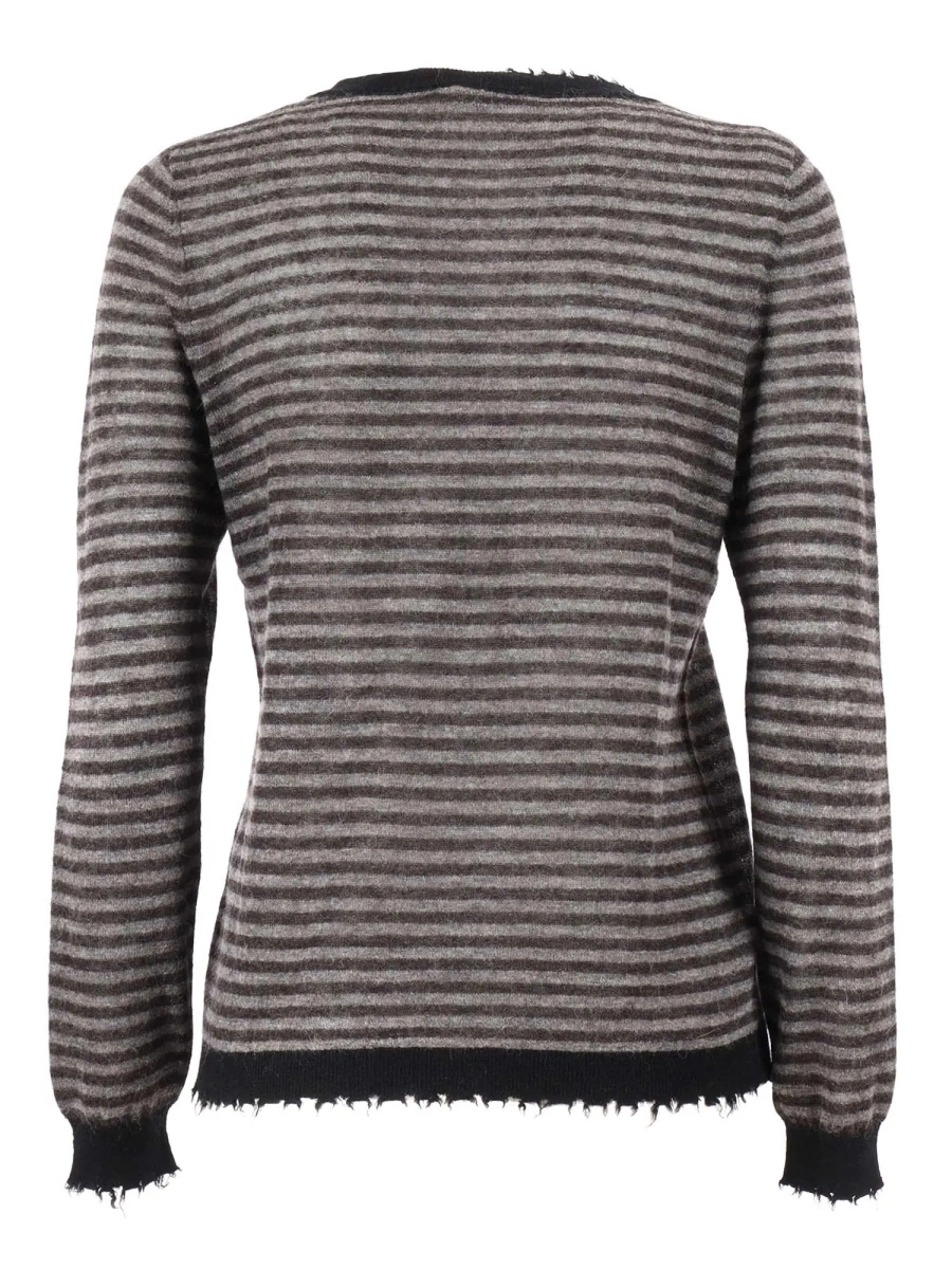 Pulover RIBBED CREW NECK SWEATER WITH FRINGED DETAILS - Img 2