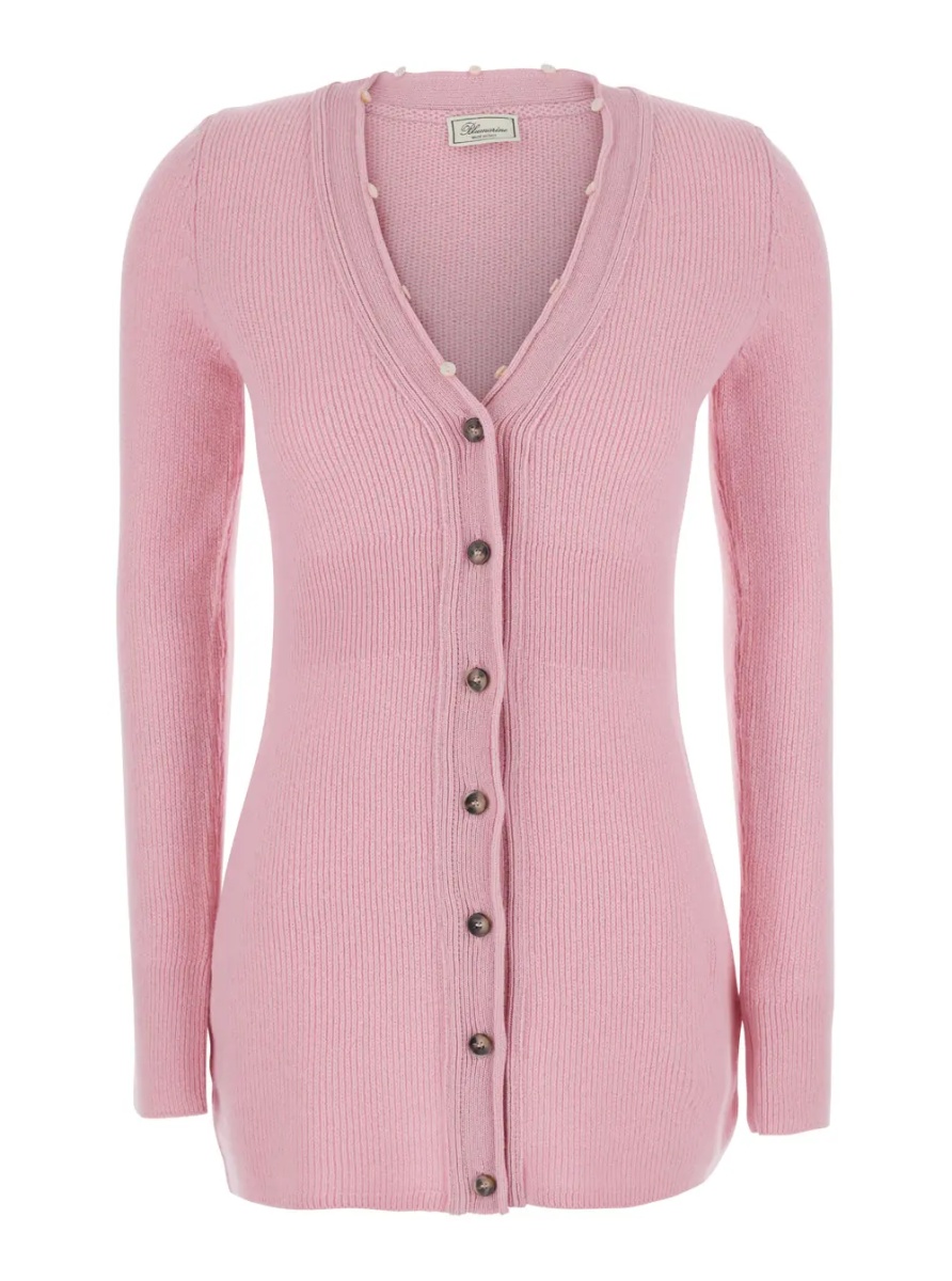 Pulover Sweater with round neck and long sleeves in pink virgin wool for women - Img 4
