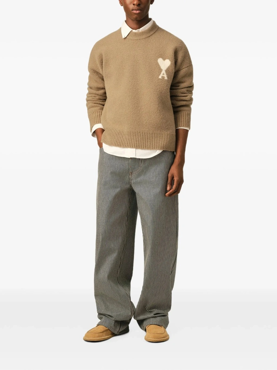 Pulover Sweater with round neckline and AMI de Coeur in beige for men - Img 4