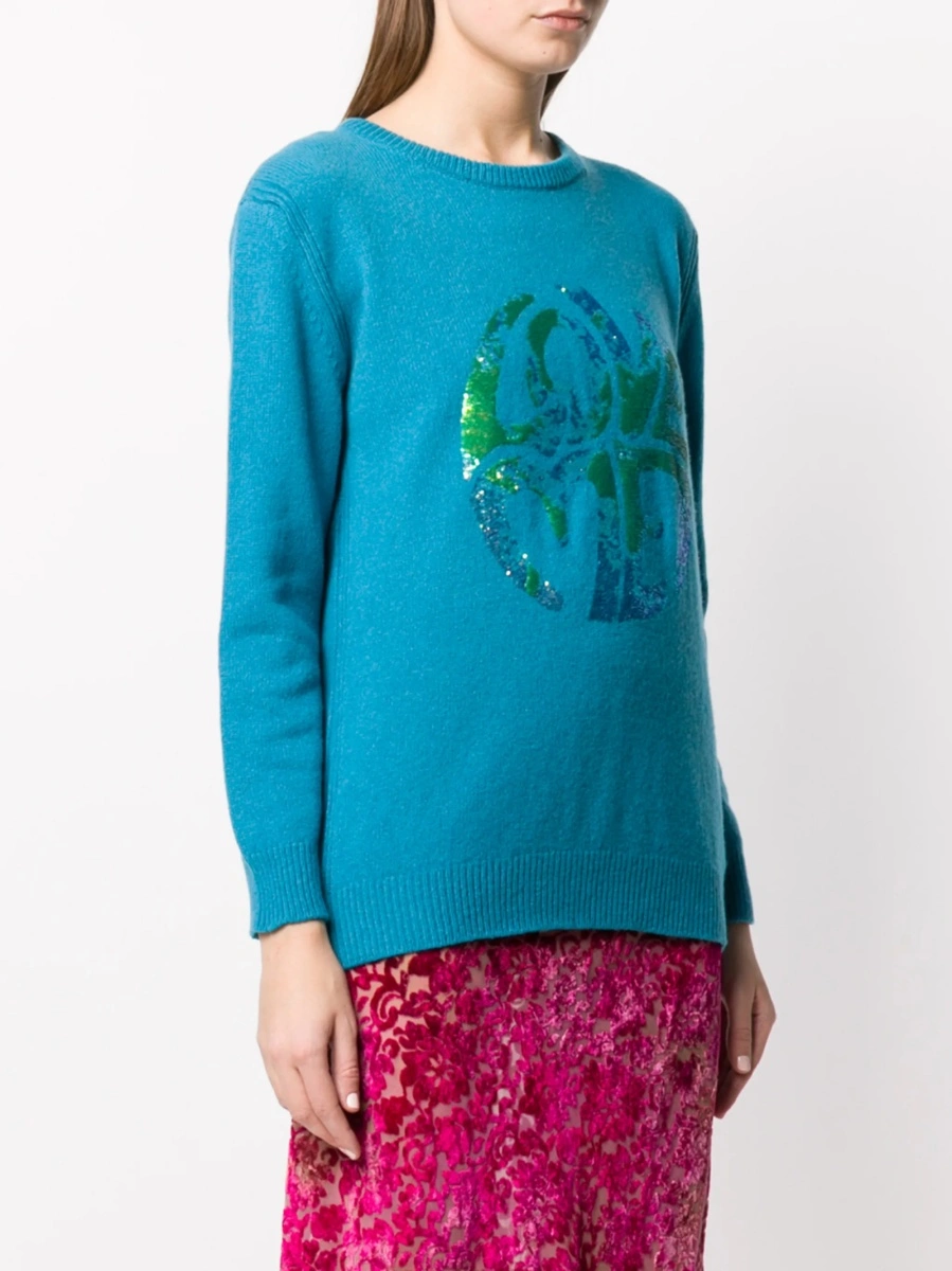 Pulover tricotat Alberta Ferretti albastru - Img 3