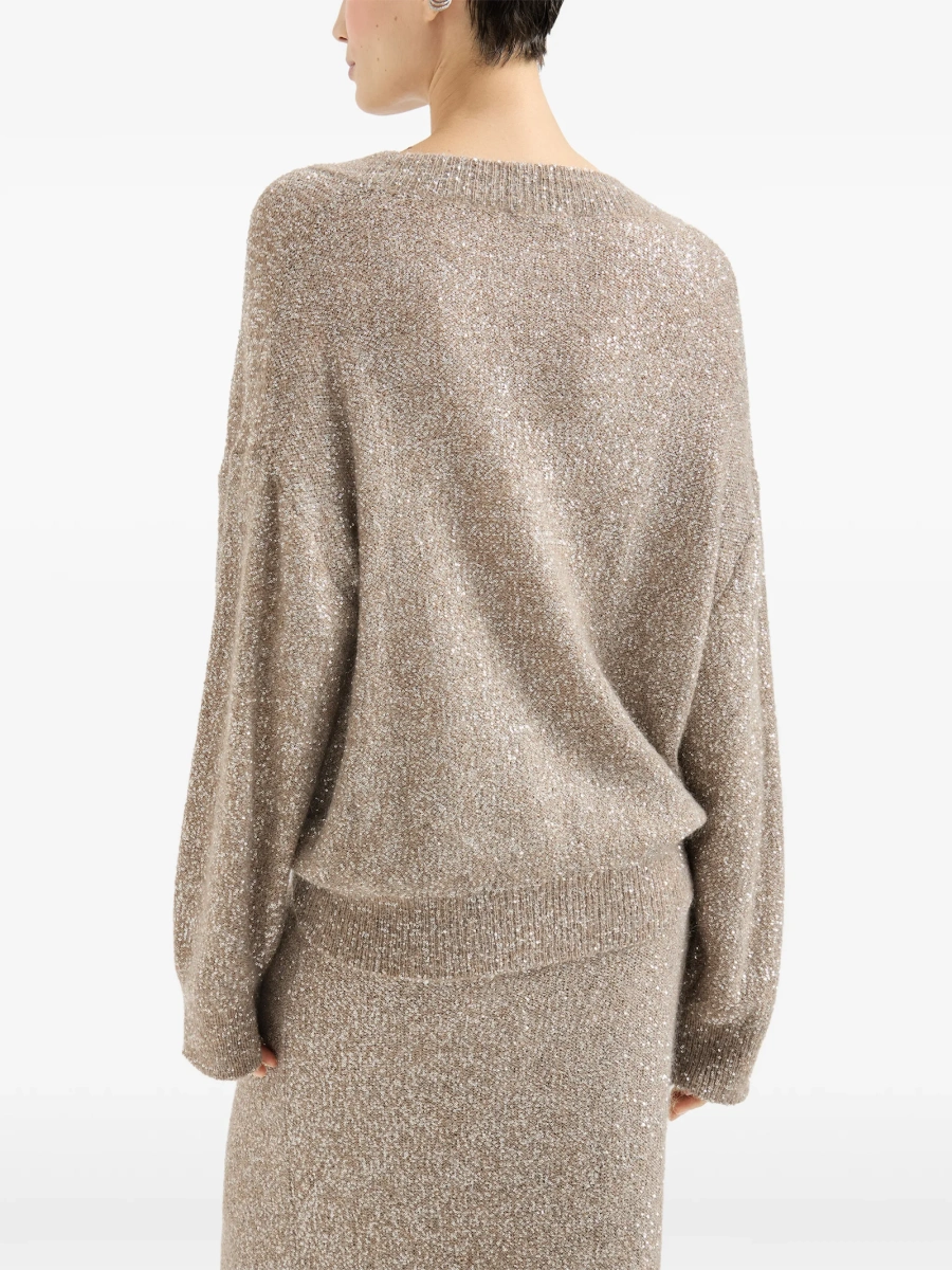 Pulover tricotat Brunello Cucinelli neutru - Img 4