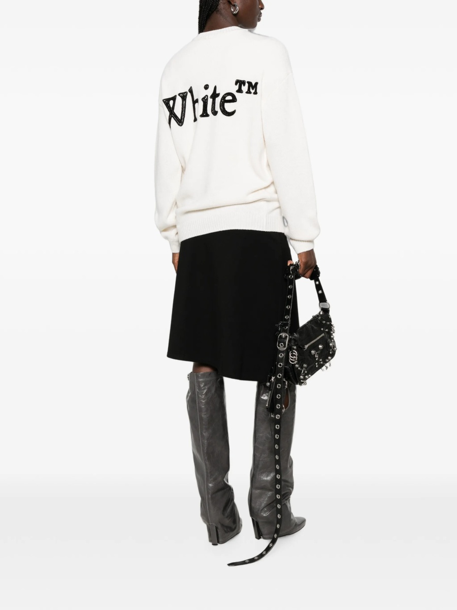 Pulover tricotat Off-White neutru din lana si poliamida - Img 2