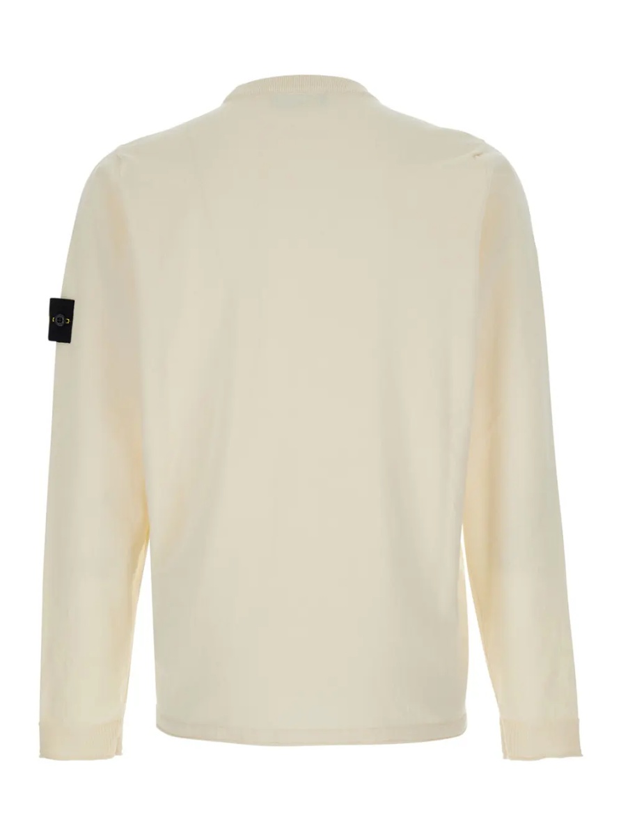 Pulover White Sweater with Round Neck and Long Sleeves In Cotton for Men - Img 2