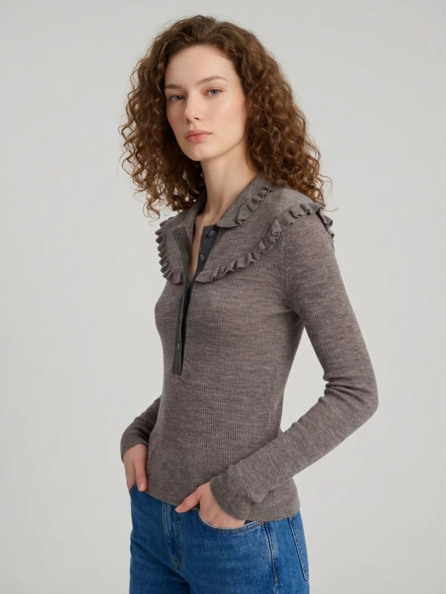 Pulovere Slim-Fit Henley Shirt In Ultra-Thin Wool Knit - Img 2
