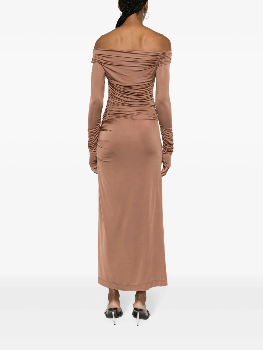 Rochie de ocazie HELMUT LANG maro din vascoza si spandex/elastan - Img 4