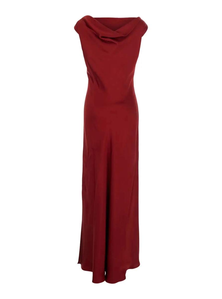 Rochie lunga ANTONELLI rosie din acetat - Img 2