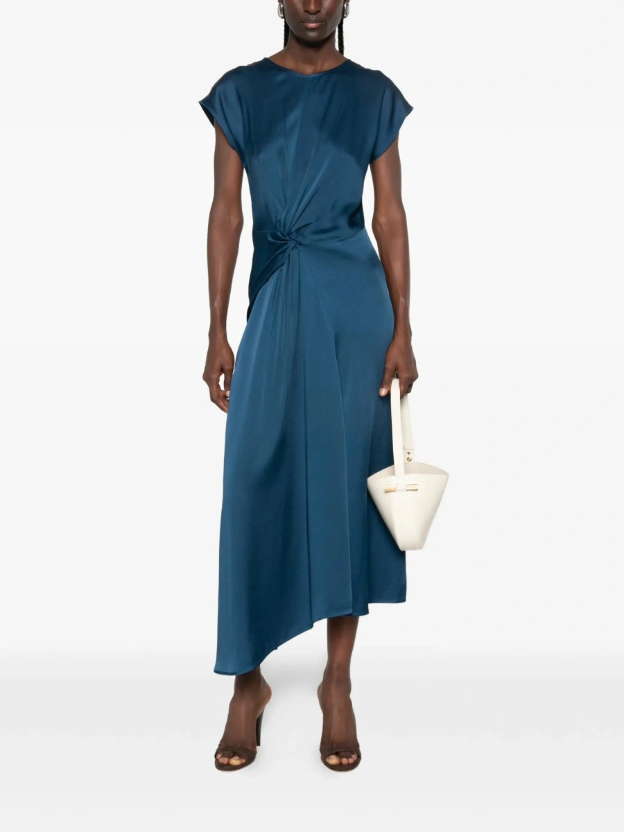 Rochie lunga Victoria Beckham albastra din vascoza - Img 3