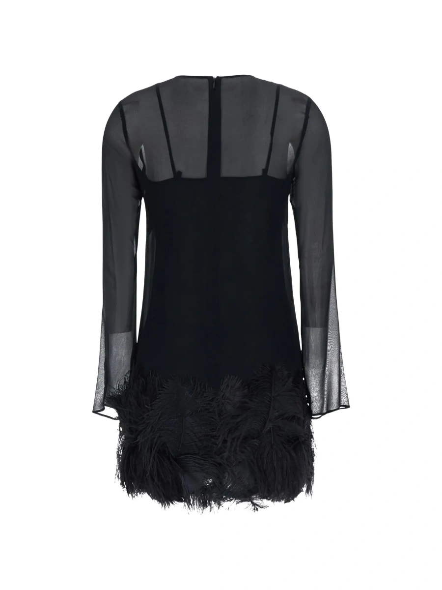 Rochii black Dress with feathers applied on the edges in fabric for women - Img 4