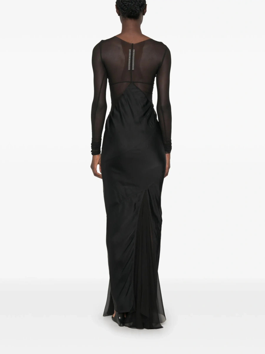 Rochii Black Long dress with Boat neckline and geometric seams in wool for women - Img 6