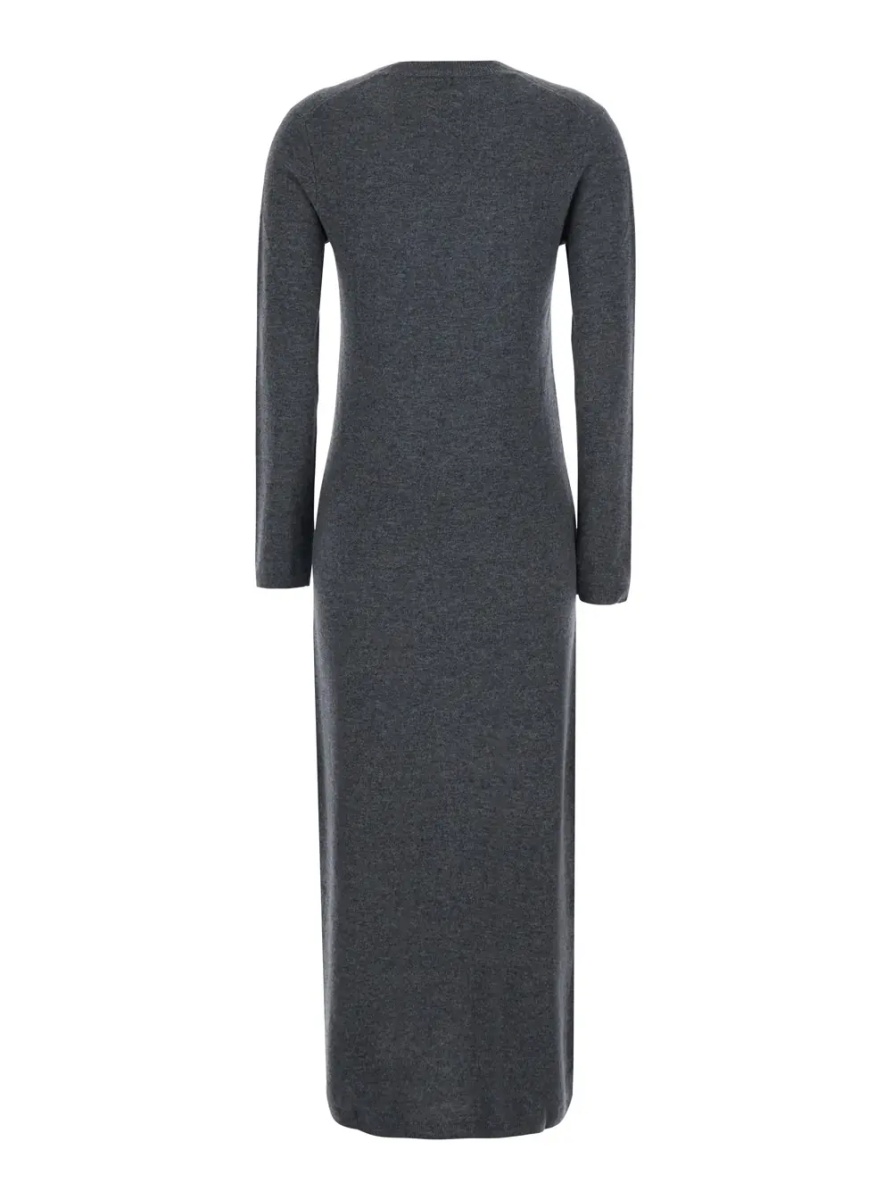 Rochii 'Brenda' Gray long dress with round neck in wool and cashmere for women - Img 2