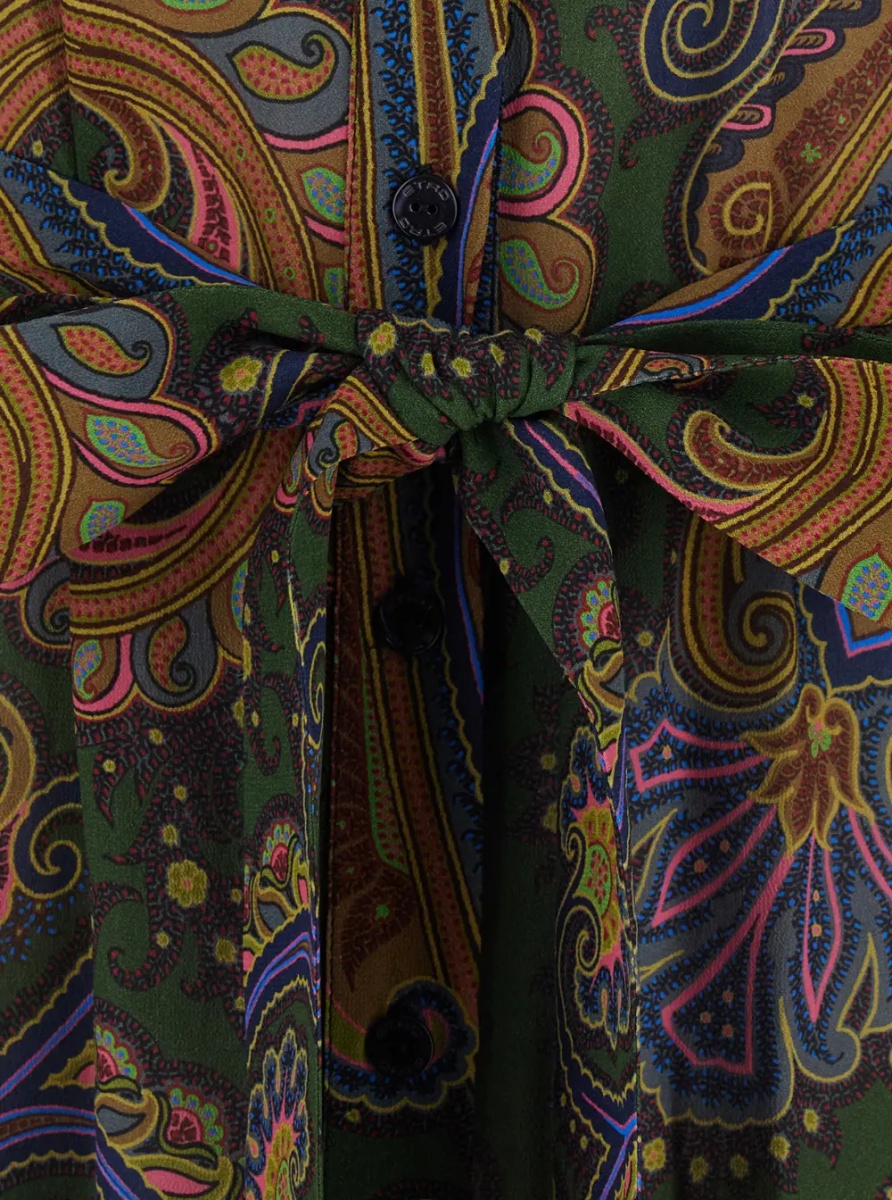 Rochii Brown Midi Dress with Classic Collar and All-Over Paisley Motif in Viscose for Women - Img 3