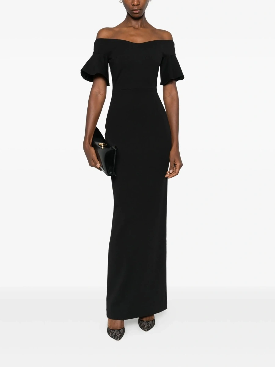 Rochii 'Cielo' Black Long Dress with Off-shoulder and Hidden Zip Closure at the Back in Tech Fabric Women - Img 4