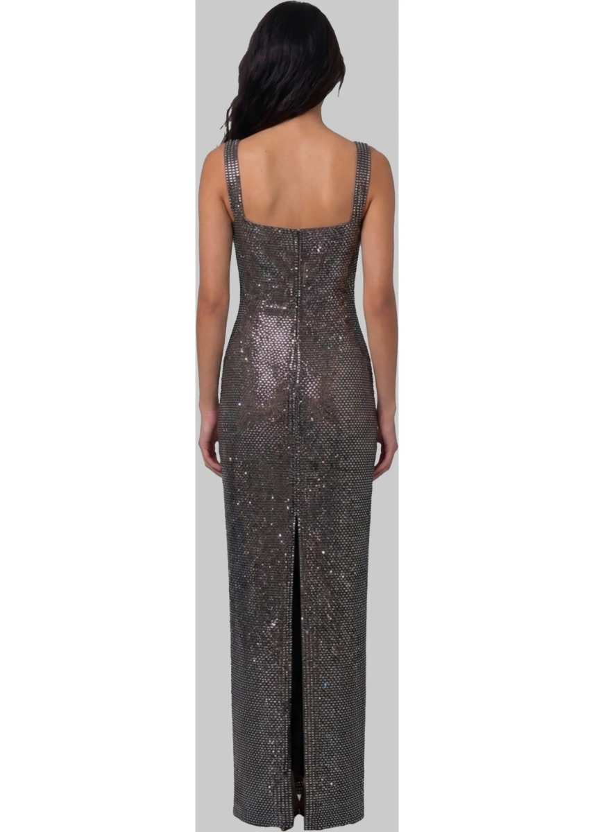 Rochii Gunmetal Square Maxi Dress With Rhinestones - Img 3