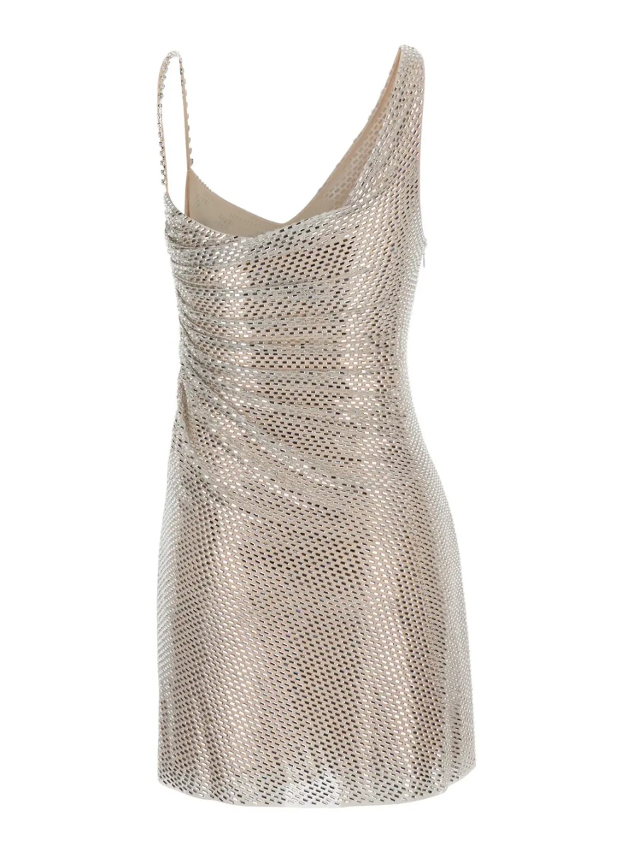 Rochii Metallic Mini dress sleeveless draped with rhinestones and single slit on the front in Tech Fabric for Women - Img 2