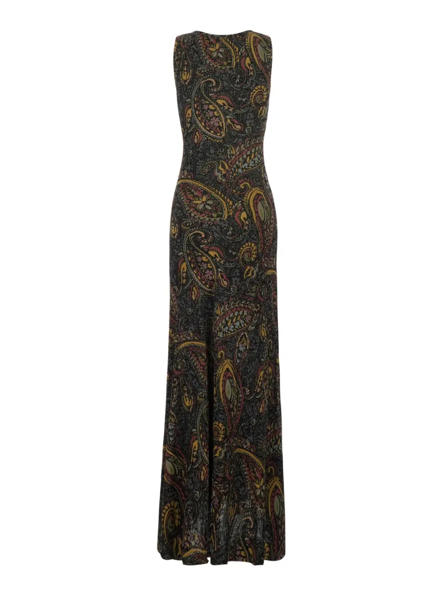Rochii Multicolor Long sleeveless round neck dress with all-over embroidery in Tech Fabric for women - Img 2