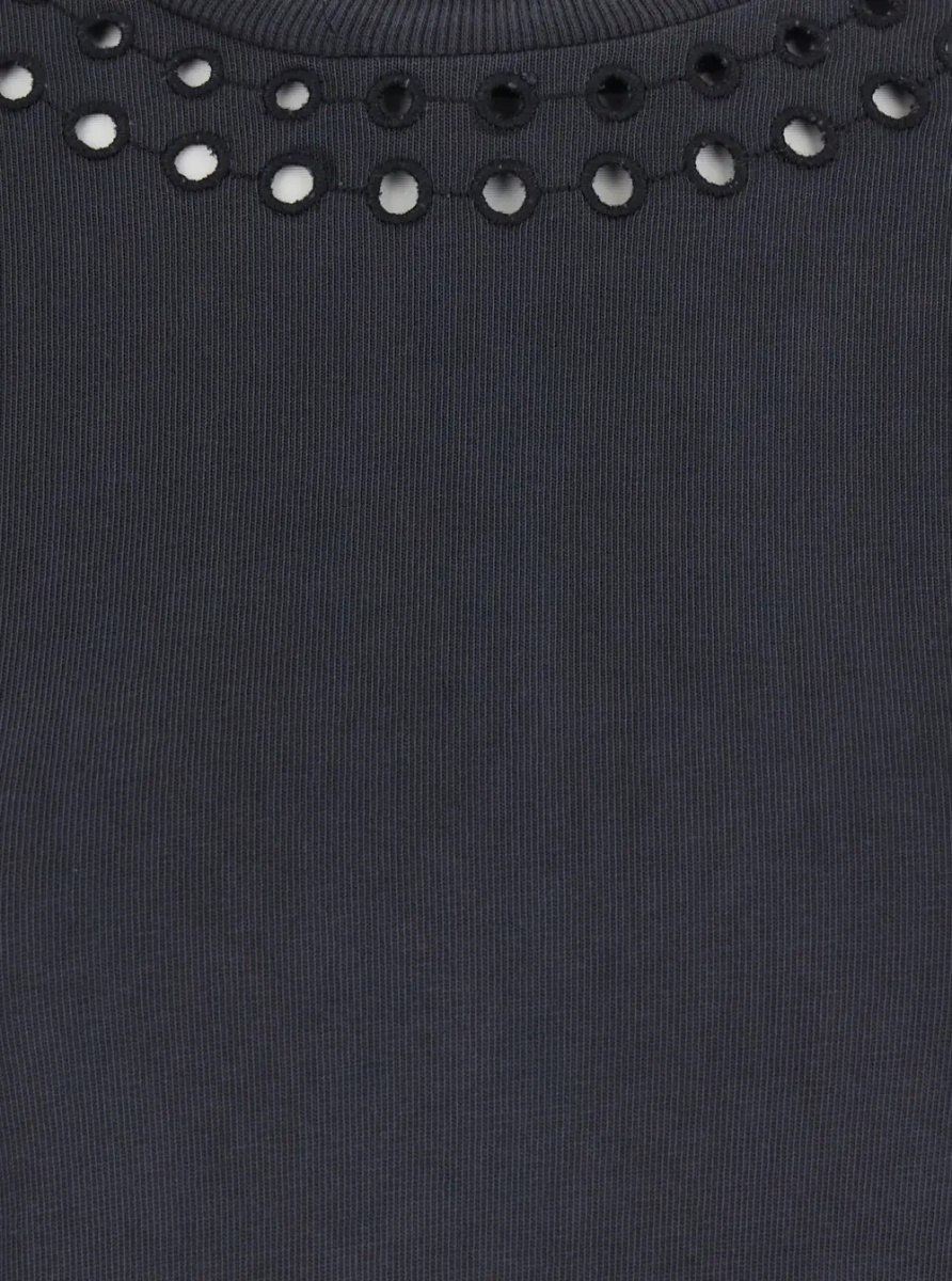 Rochii 'Orlane' black dress with Round Neck and Sangallo Details in Cotton for Women - Img 3