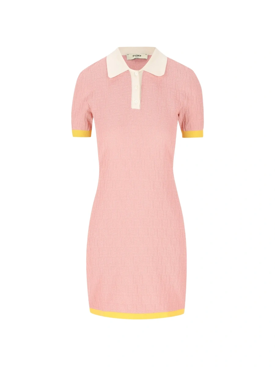 Rochii Pink dress with classic collar in cotton and silk blend for women - Img 7