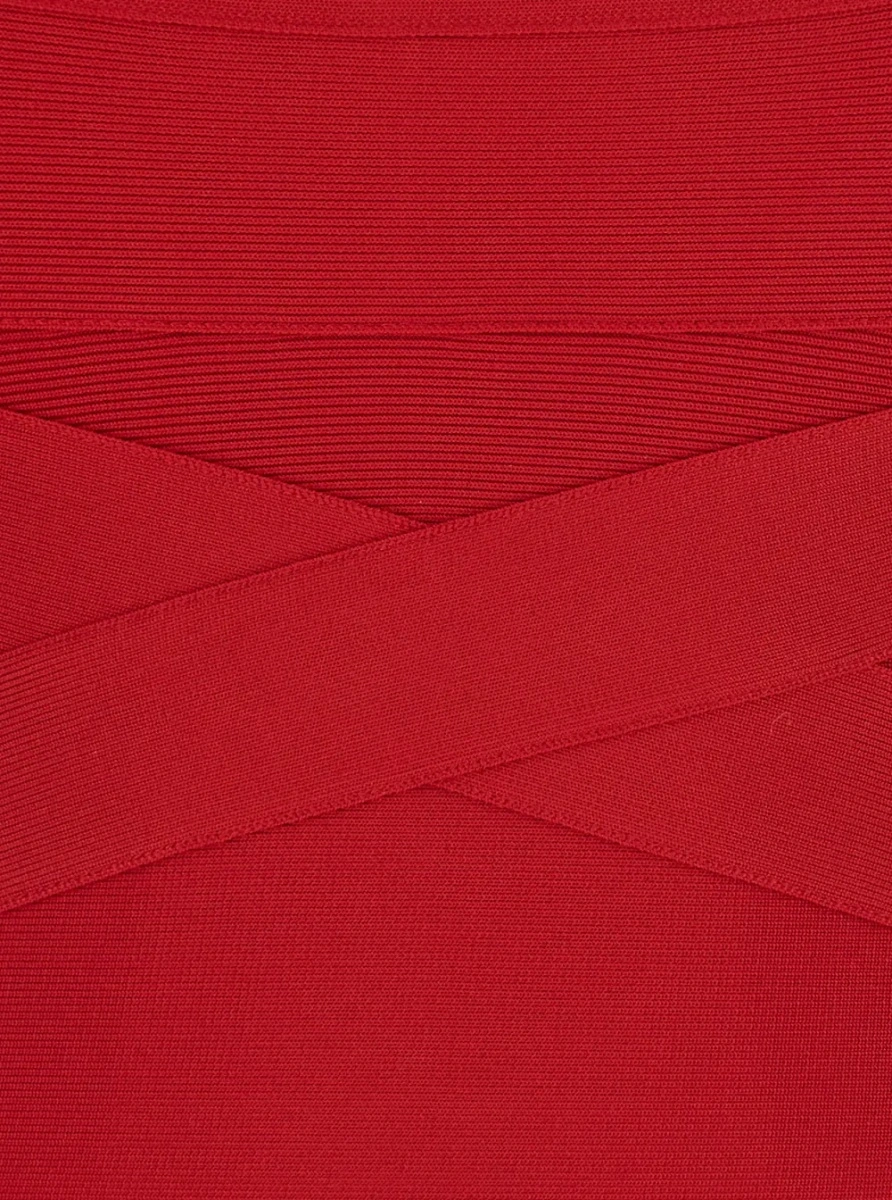 Rochii Red Mini Dress with Off-shoulder Design and Elastic Inserts on the Front in Tech Fabric Women - Img 3