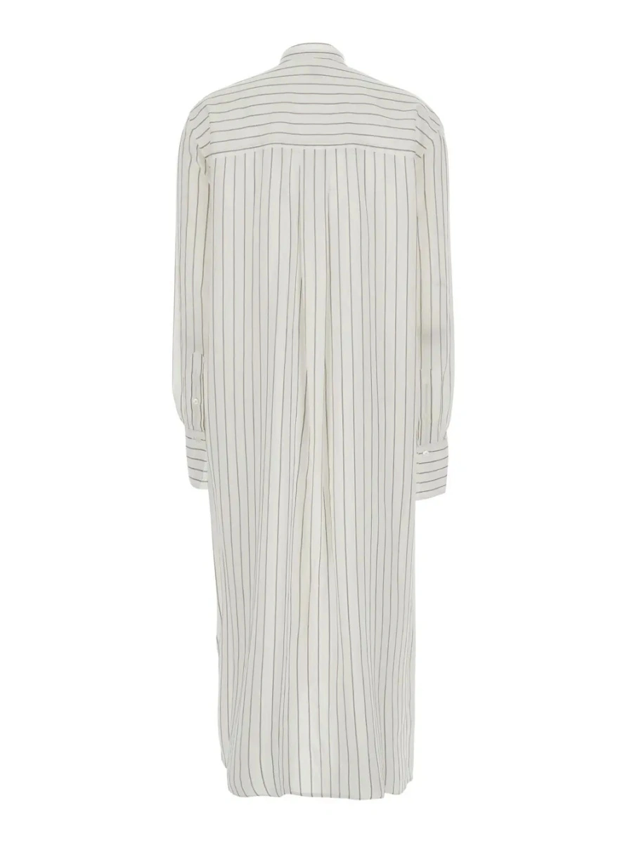 Rochii TOTÊME White Dress with a round neckline and a patch pocket on the front and all-over striped motif in viscose blend for women - Img 2