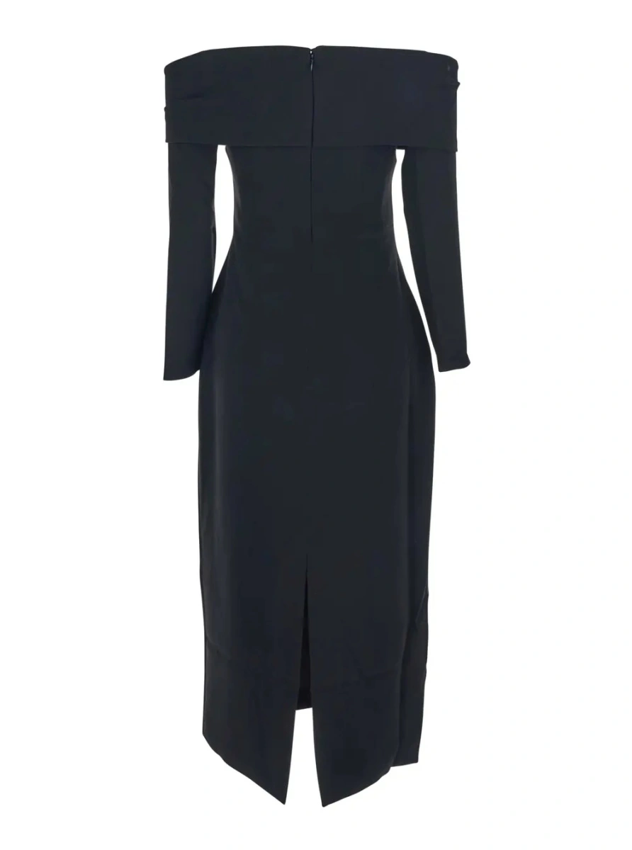 Rochii 'Yuni' Black Dress with Square Neckline and Back Closure in Fabric Woman - Img 2