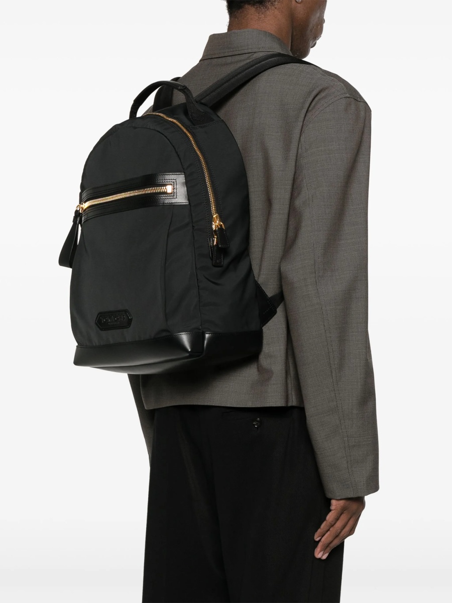 Rucsac Tom Ford negru din piele si material textil - Img 2