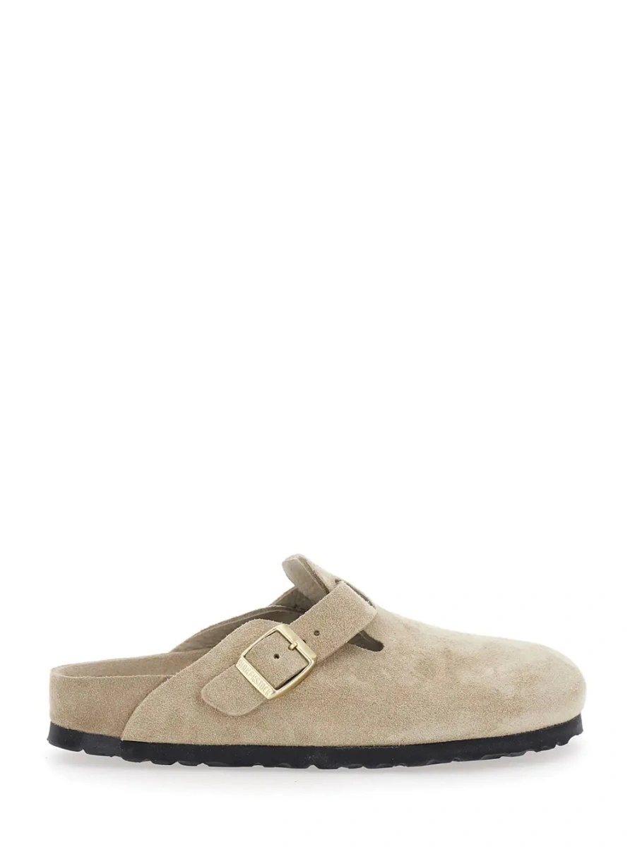 Saboti 'Boston' Beige Mules with Buckle and Rounded Toe in Suede for Women - Img 4