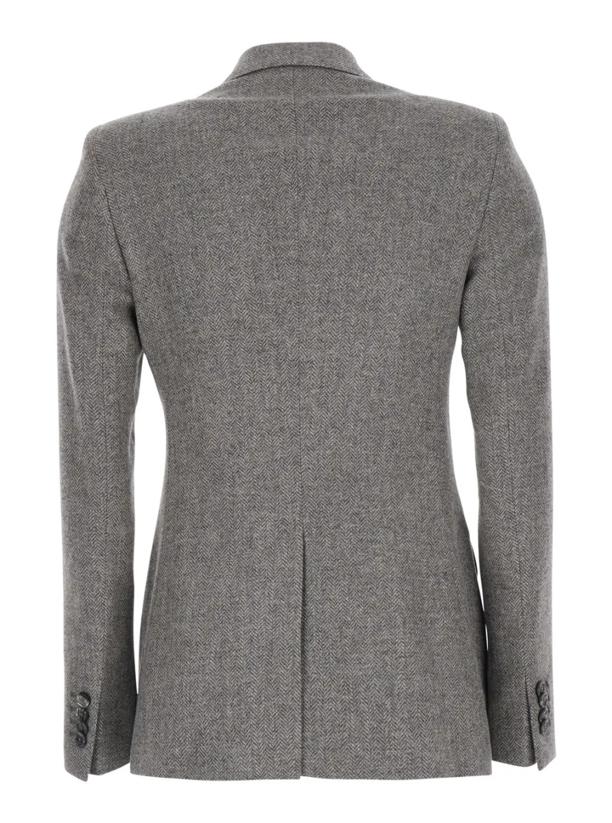Sacou Grey Double-breasted Jacket with Peak Revers in Wool for Women - Img 2