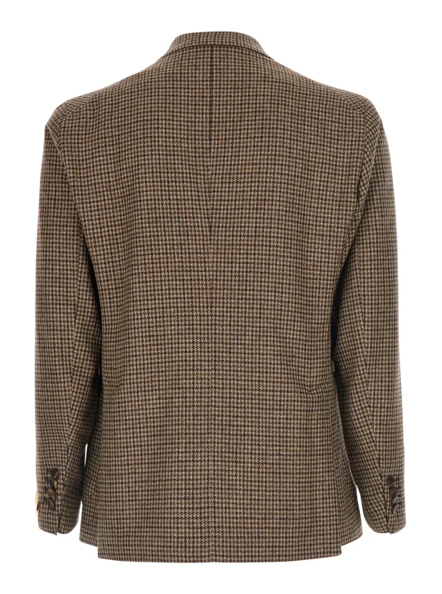 Sacou 'Montecarlo' Brown Single-breasted Jacket with Notched Revers and Houndstooth Motif in Wool for Men - Img 2