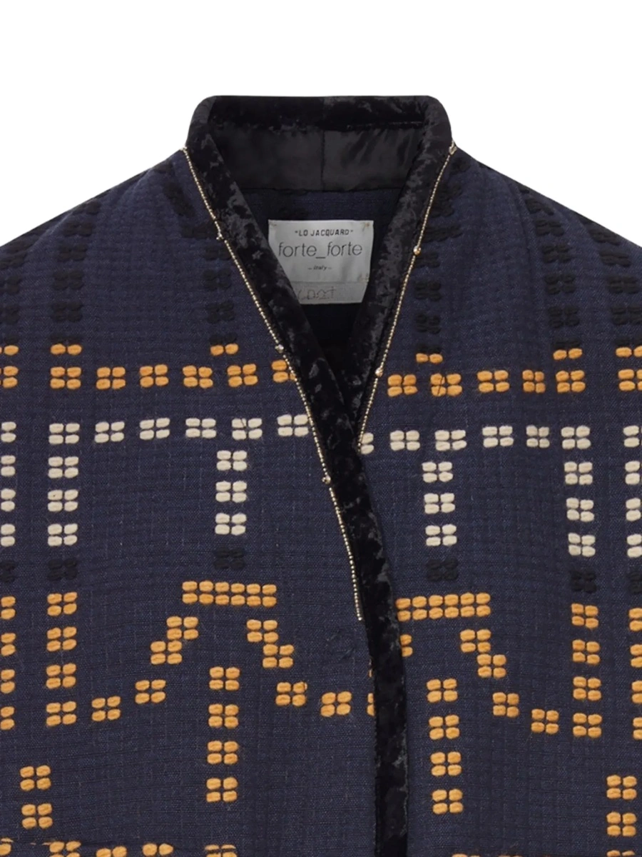 Sacou 'Samarcanda' Black Jacket with geometric embroidery with beads in blend cotton for women - Img 4