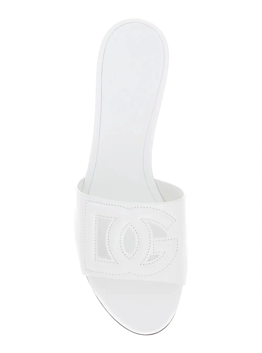 Sandale cu toc Dolce &amp; Gabbana albe din piele - Img 4