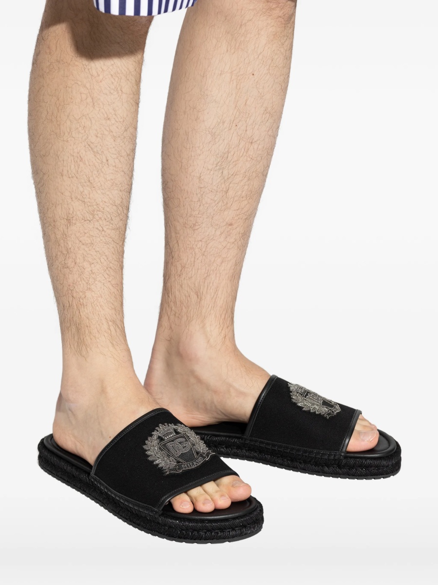 Sandale Dolce &amp; Gabbana negre din piele si bumbac - Img 5