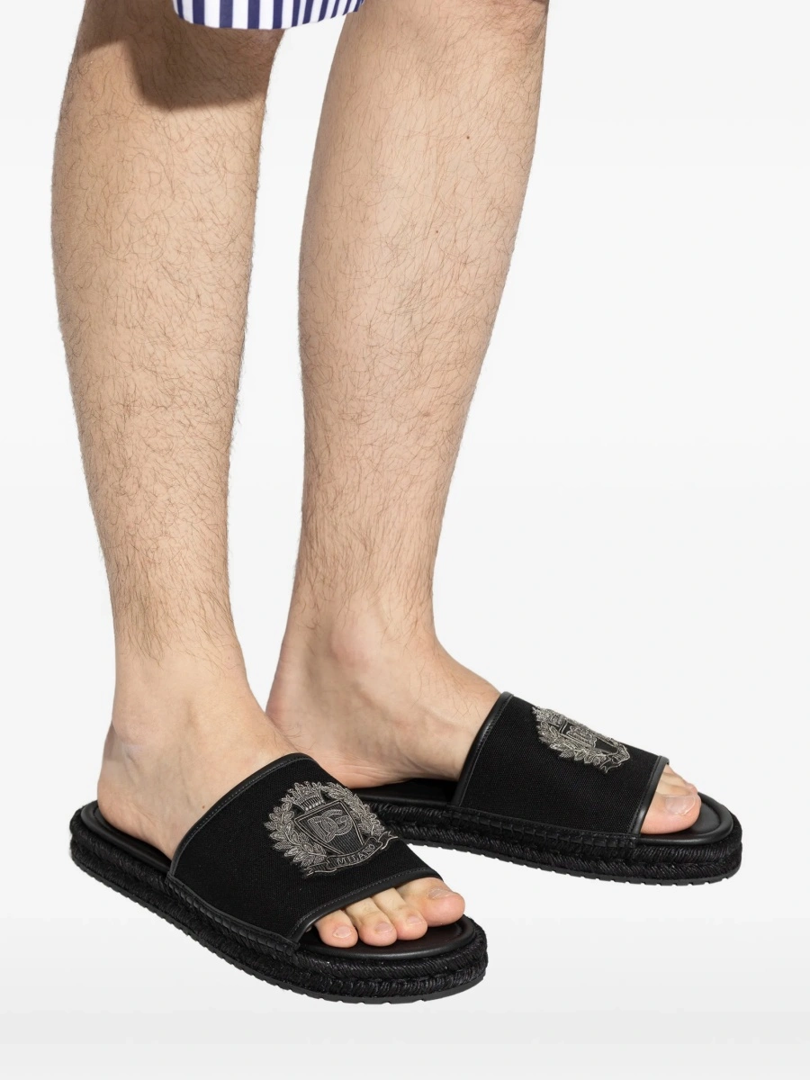 Sandale Dolce &amp; Gabbana negre din piele si bumbac - Img 5