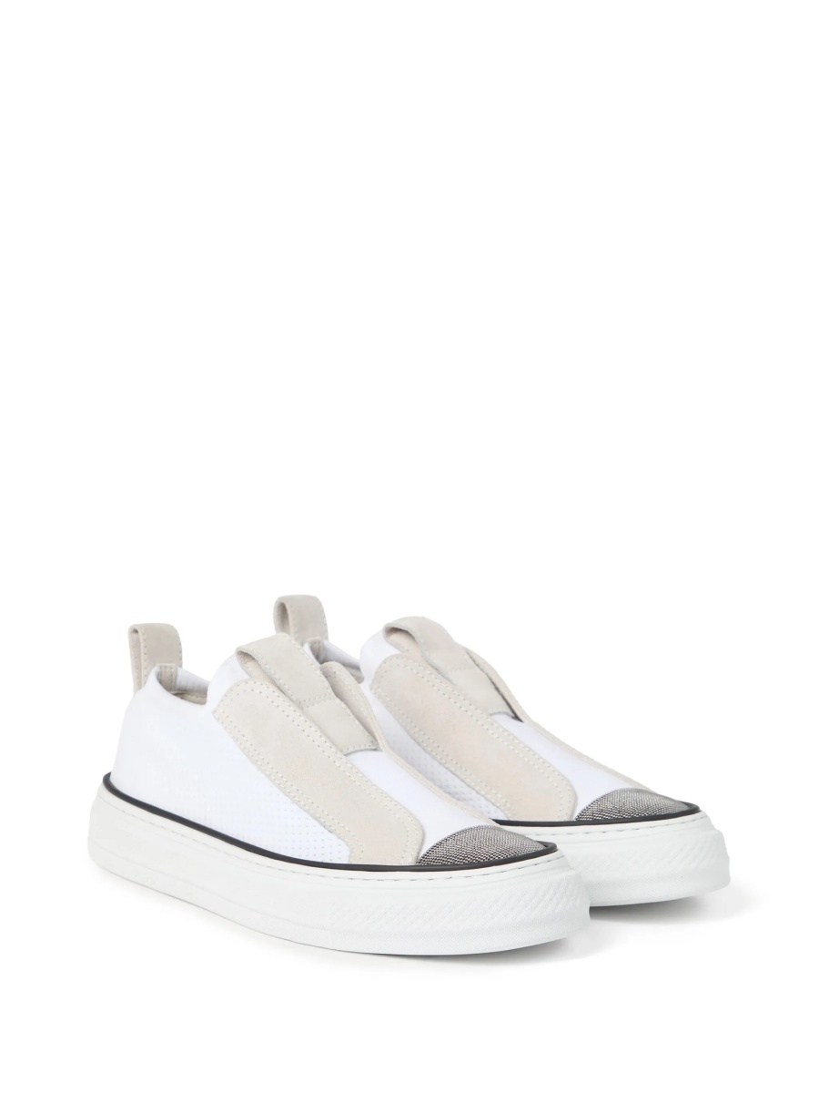 Sneakers Brunello Cucinelli albi din nylon si alama eco - Img 2