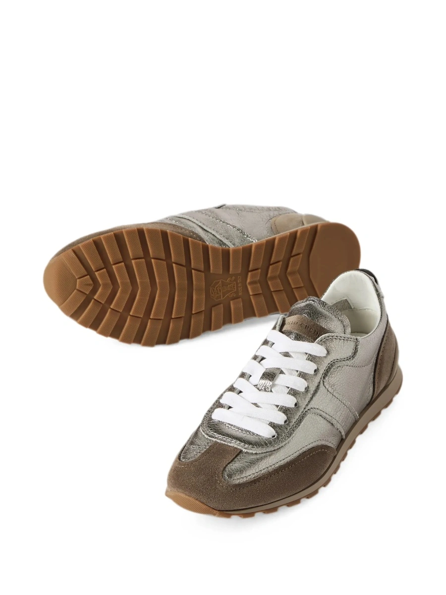 Sneakers Brunello Cucinelli gri din piele intoarsa si piele - Img 7