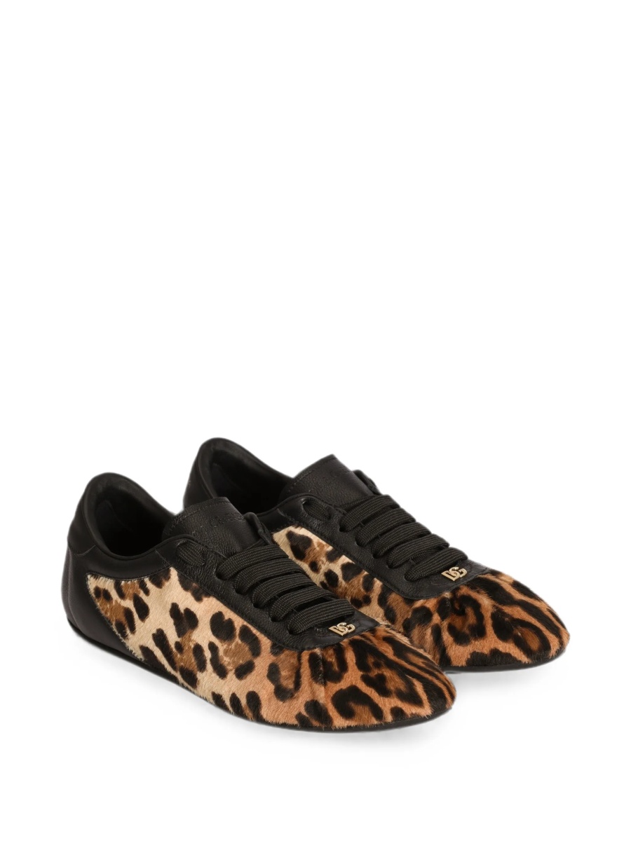 Sneakers Dolce &amp; Gabbana neutri din piele si par de vitel - Img 2