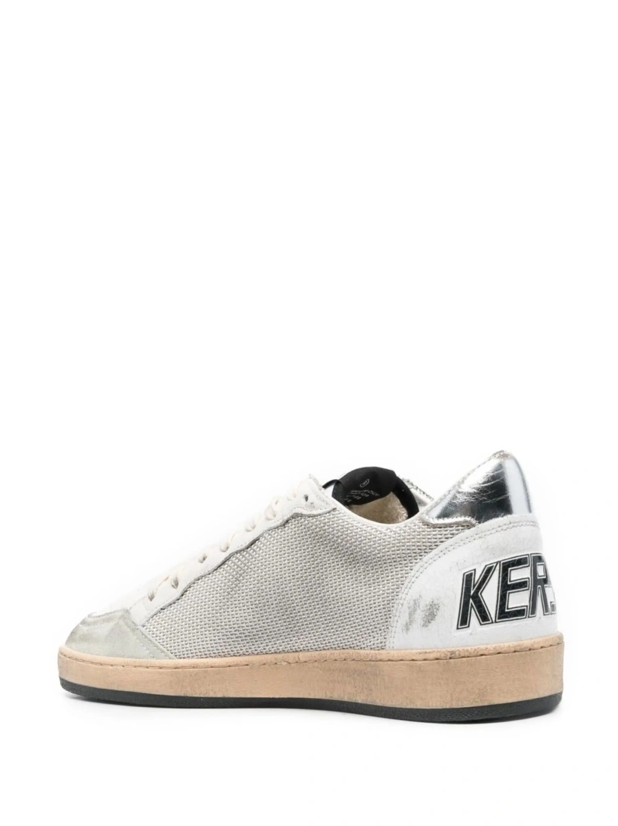 Sneakers Golden Goose ball star albi din material textil si piele - Img 3