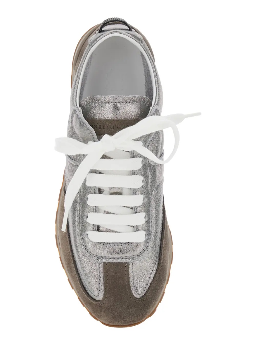 Sneakers Gray Low Top Sneakers with logo lettering on tongue and heel and metallic effect in suede and leather for women - Img 4
