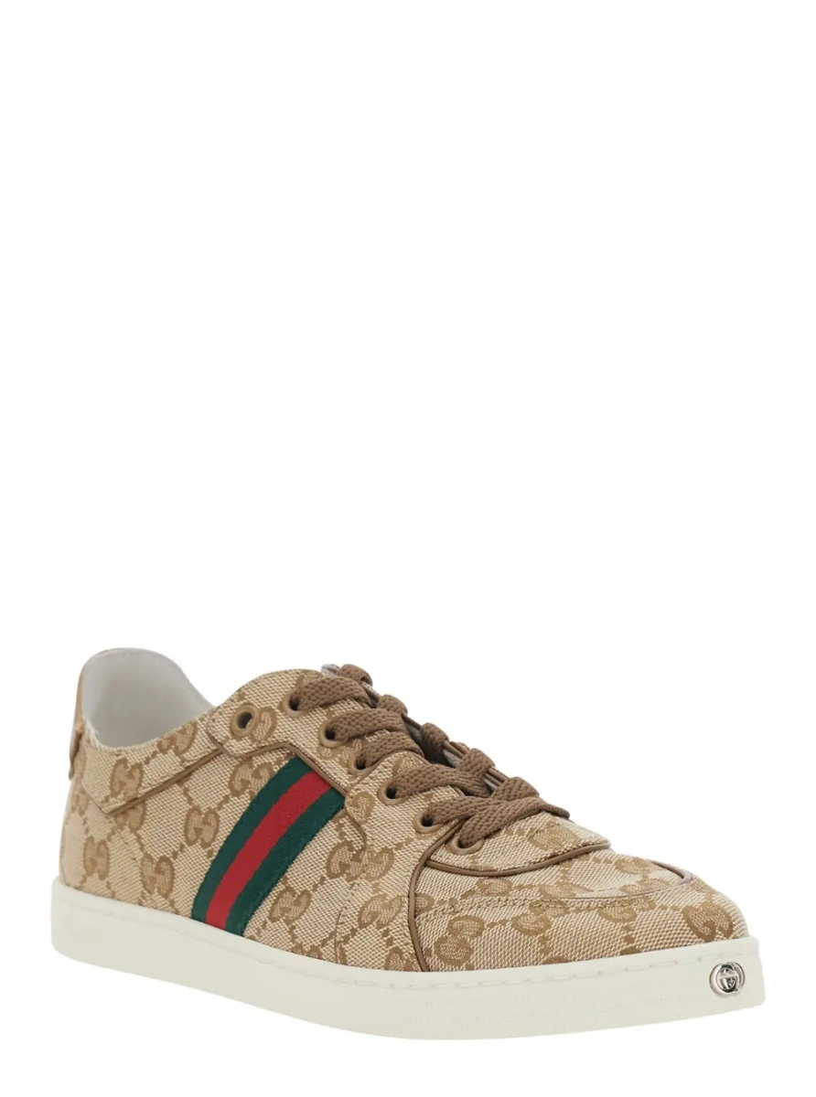 Sneakers Gucci bej din textil si piele - Img 2
