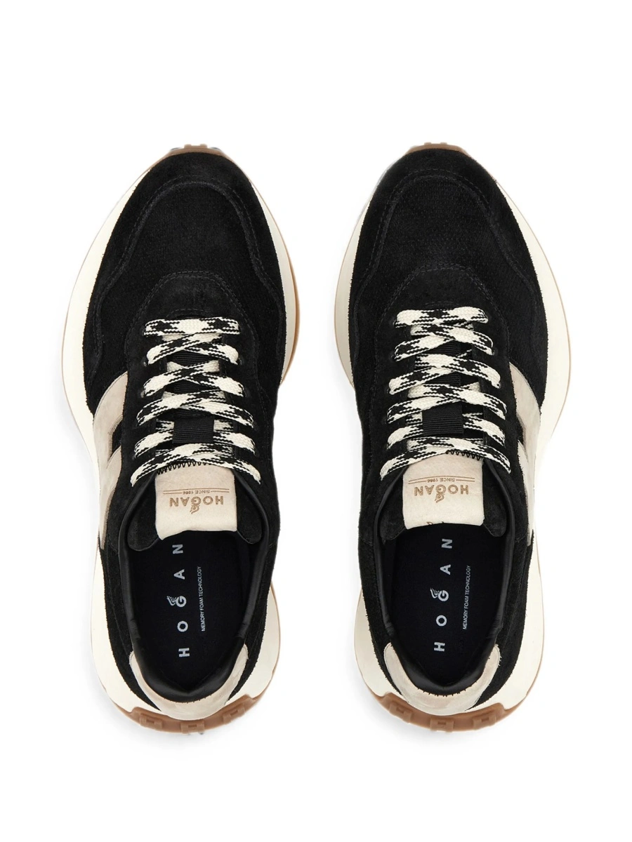 Sneakers Hogan negri din piele intoarsa si piele - Img 3