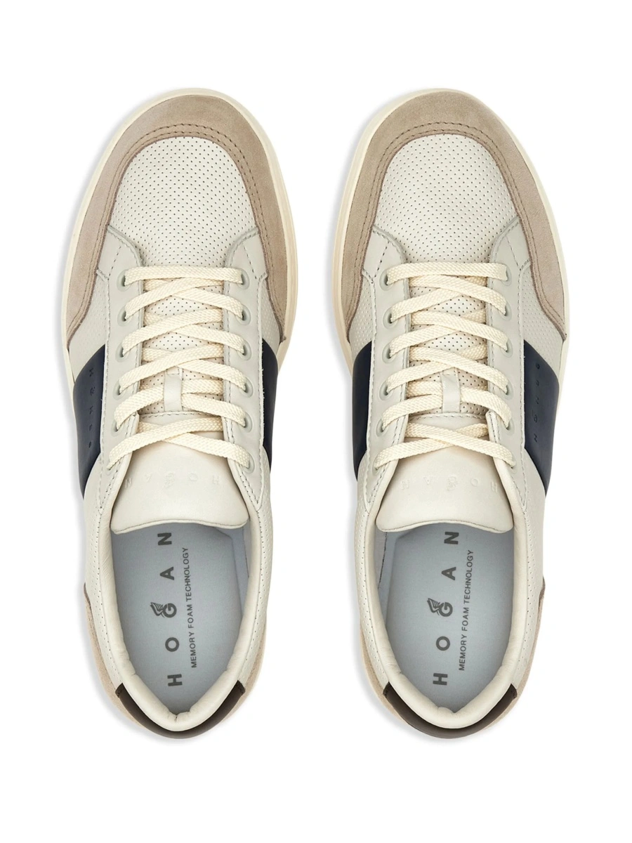 Sneakers Hogan neutri din piele si piele intoarsa - Img 5